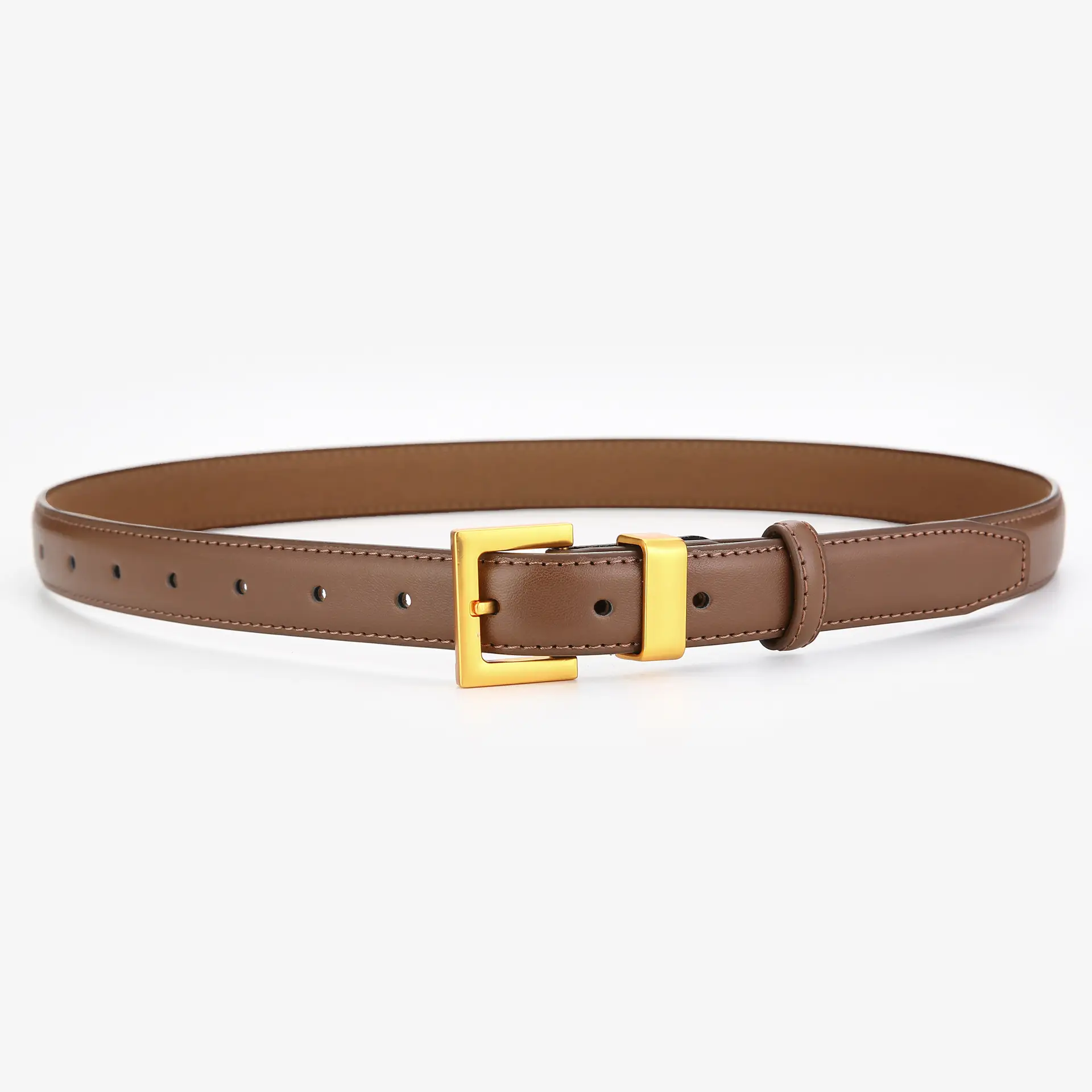 Black Genuine Leather Women's Belt with Gold Buckle - Image 9