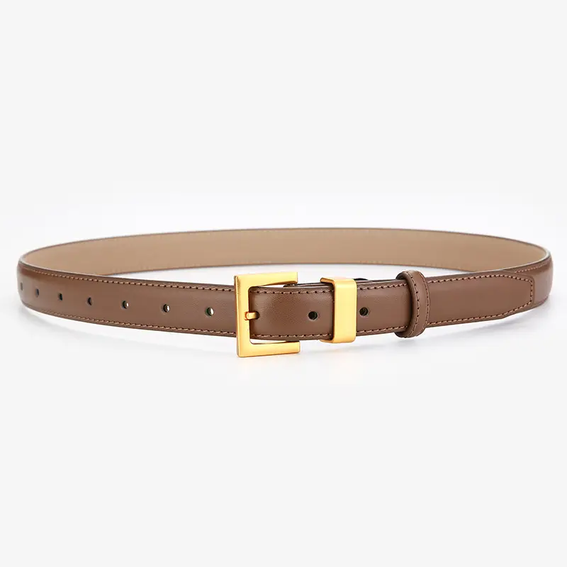Black Genuine Leather Women's Belt with Gold Buckle - Image 4