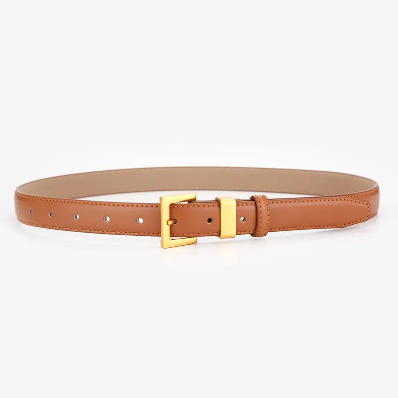 Black Genuine Leather Women's Belt with Gold Buckle - Image 5