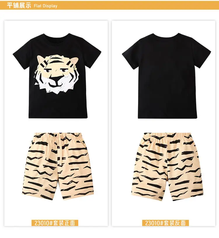 Boys T-Rex Graphic Shorts Set Black Silver Summer — feature 13