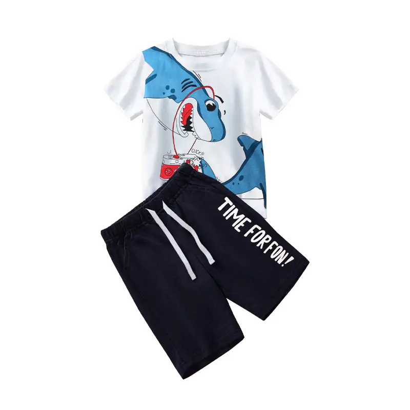 Boys T-Rex Graphic Shorts Set Black Silver Summer