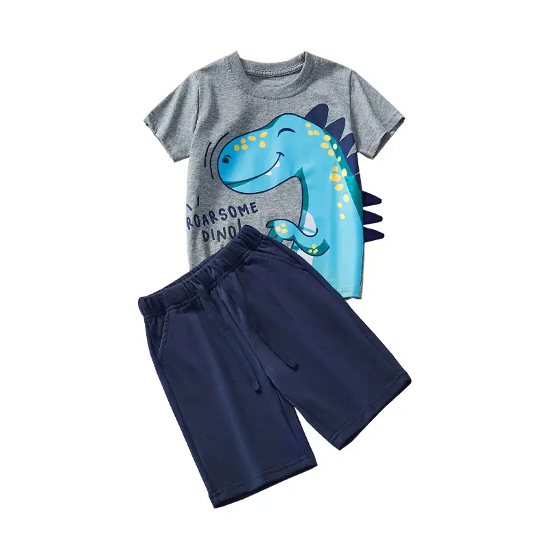 Boys T-Rex Graphic Shorts Set Black Silver Summer