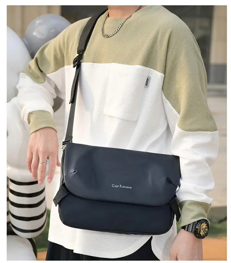 Men's Black Leather Crossbody Messenger Bag Waterproof Casual — feature 22