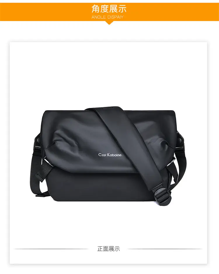 Men's Black Leather Crossbody Messenger Bag Waterproof Casual — feature 25
