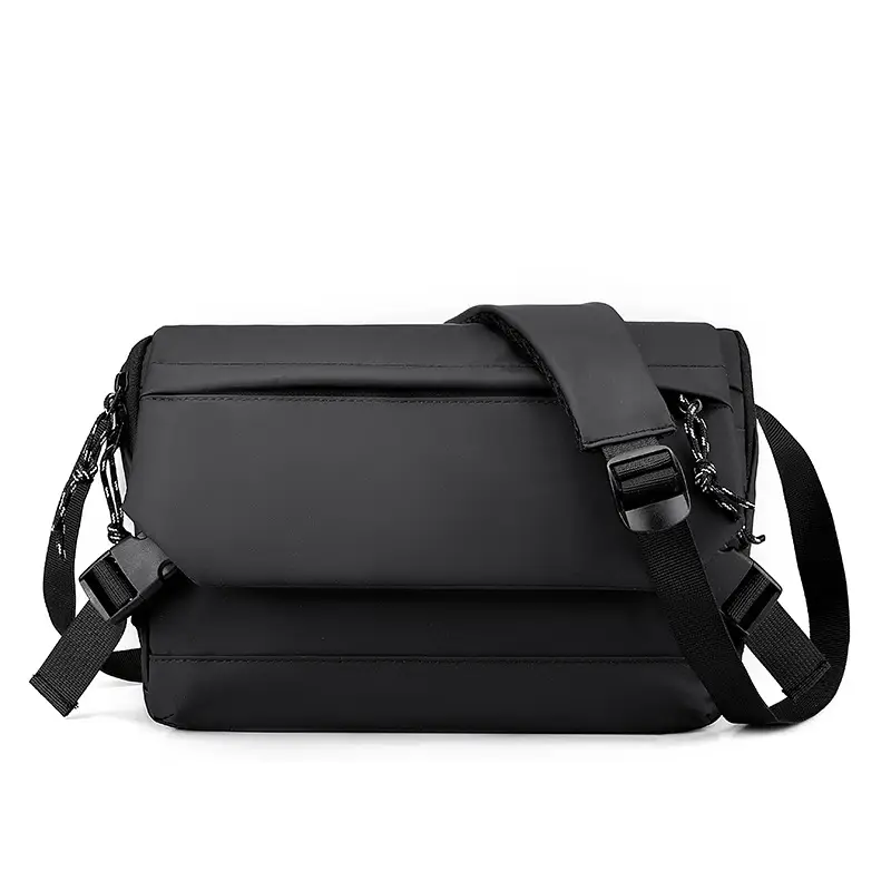 Men's Black Leather Crossbody Messenger Bag Waterproof Casual
