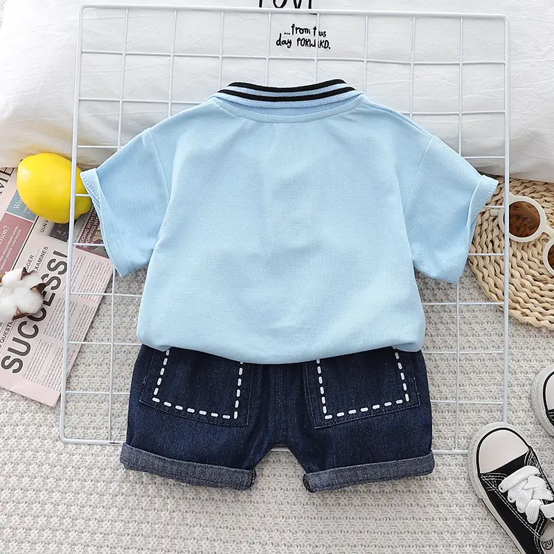 Kids Boys Cotton Teddy Bear Lapel T-Shirt Shorts Set — feature 4