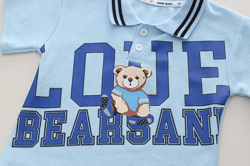 Kids Boys Cotton Teddy Bear Lapel T-Shirt Shorts Set — feature 7