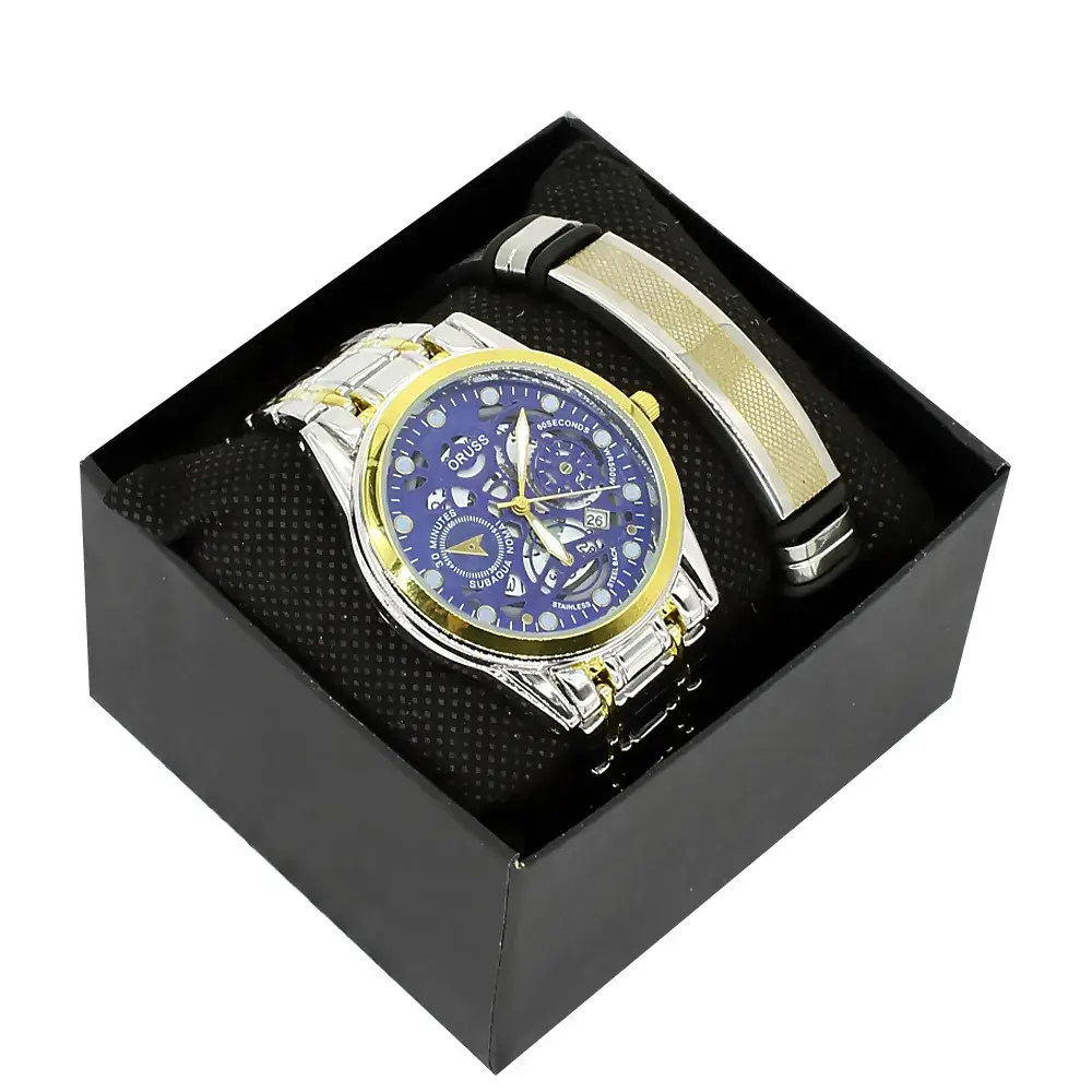 Blue Quartz Men's Wristwatch Set with Gold Band - Image 5