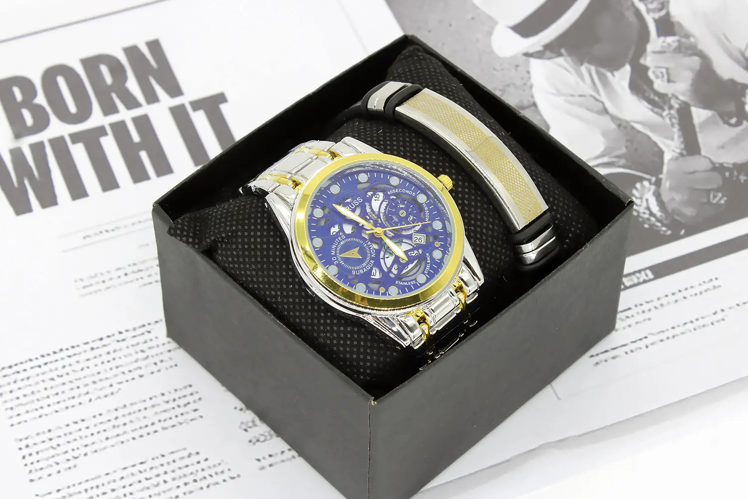 Blue Quartz Men's Wristwatch Set with Gold Band — feature 6