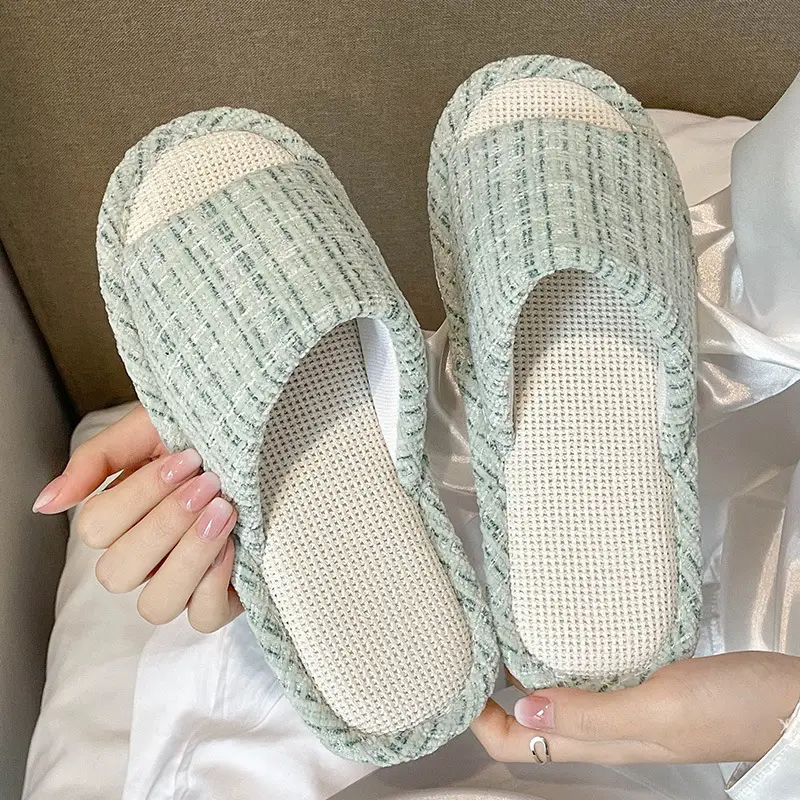 Linen Slippers Women's Four Seasons Household Indoor Flooring Cotton Linen Non-Slip Sweat Absorbing Home Simple Sandals Women's Summer