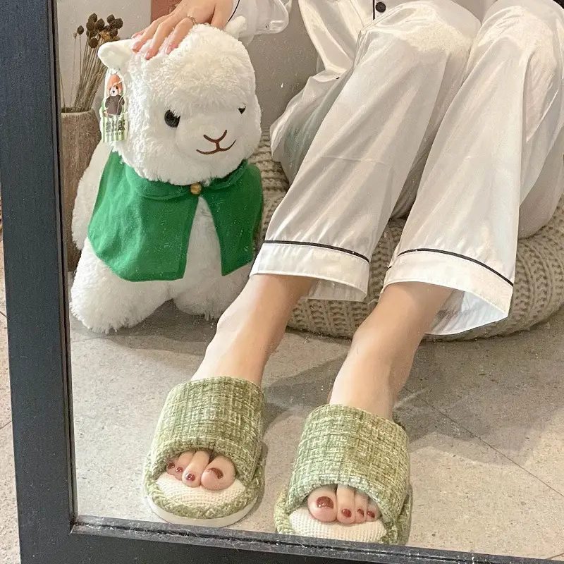 Linen Slippers Women's Four Seasons Household Indoor Flooring Cotton Linen Non-Slip Sweat Absorbing Home Simple Sandals Women's Summer