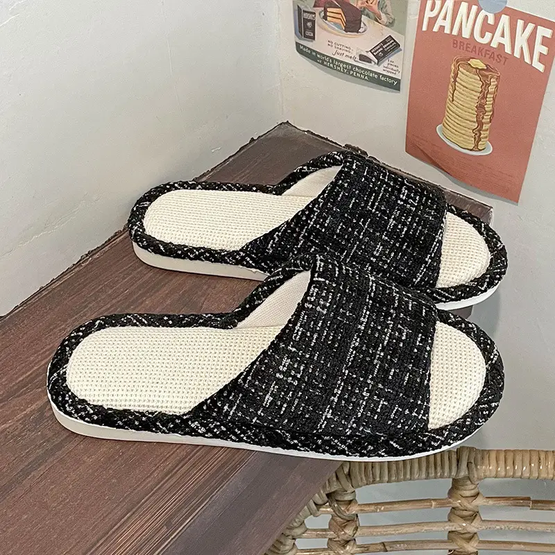 Linen Slippers Women's Four Seasons Household Indoor Flooring Cotton Linen Non-Slip Sweat Absorbing Home Simple Sandals Women's Summer