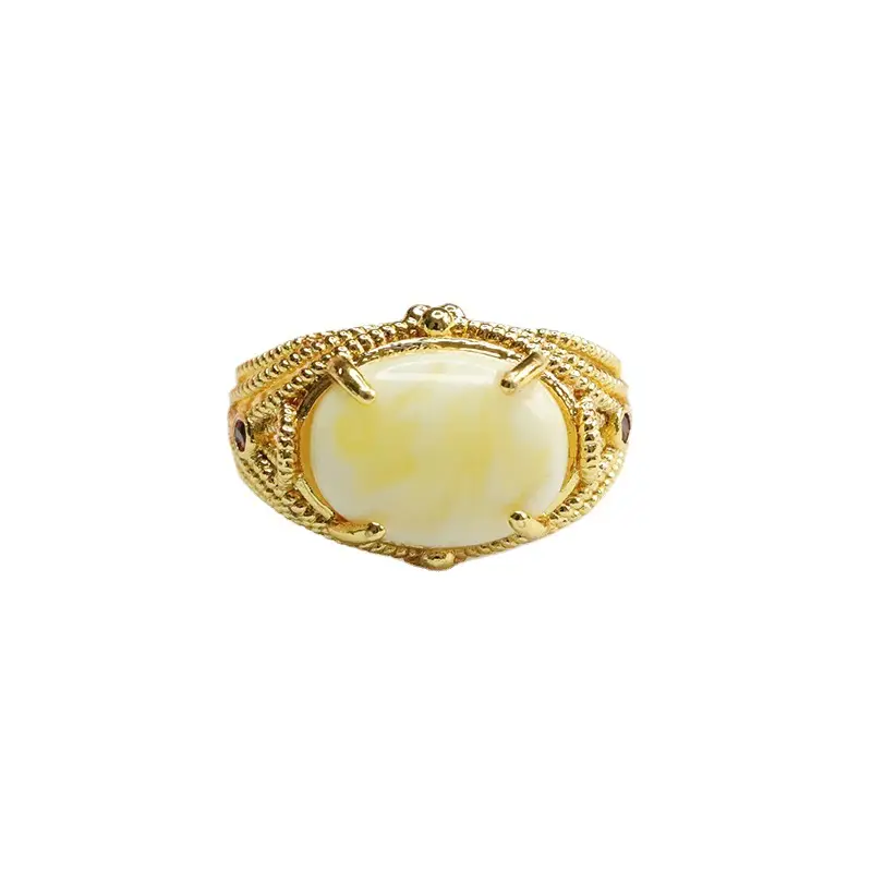 Guan Yu Natural Beeswax Ring White Flower Honey Porcelain White Amber Ring - Image 6
