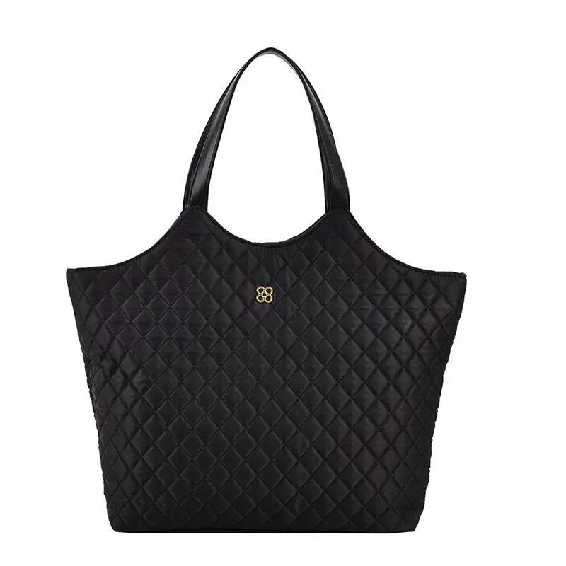 Black Quilted Women's Large Tote Bag with Logo
