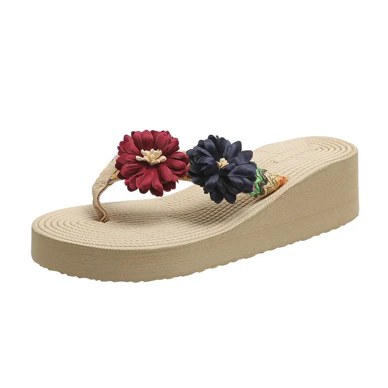 Women's Floral Straw Linen Flip Flops Thick Soled