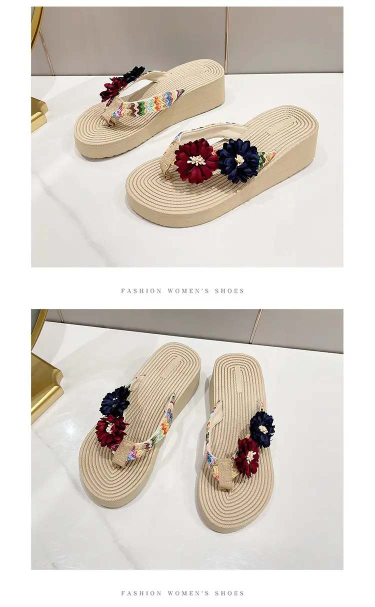 Women's Floral Straw Linen Flip Flops Thick Soled — feature 18