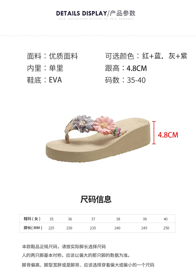 Women's Floral Straw Linen Flip Flops Thick Soled — feature 2