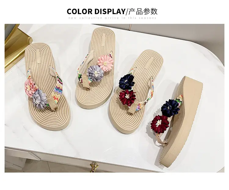 Women's Floral Straw Linen Flip Flops Thick Soled — feature 3