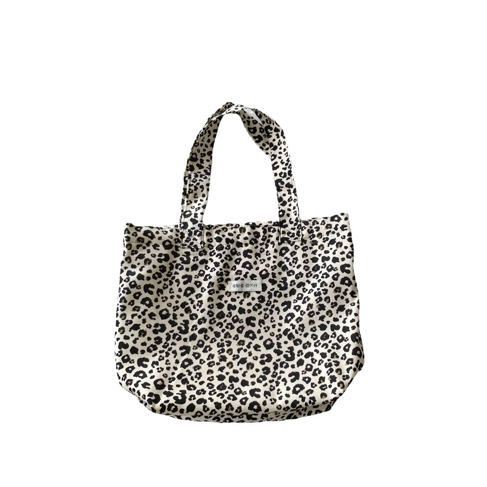 Vintage Leopard Print Canvas Shoulder Bag for Women