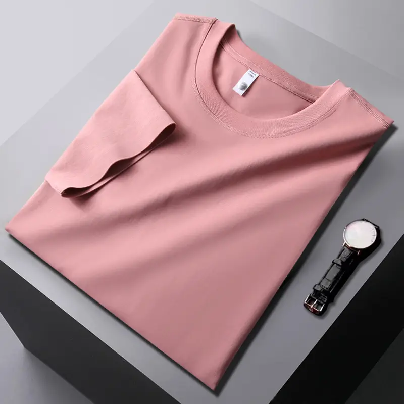 Men Pink Stretchy T-Shirt Loose Crew Neck - Image 5