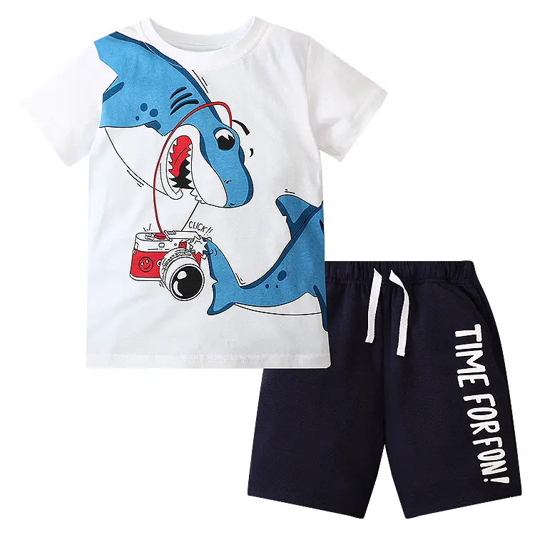 European American Boys T-Shirt Shorts Suit Summer Sports Crewneck - Image 14
