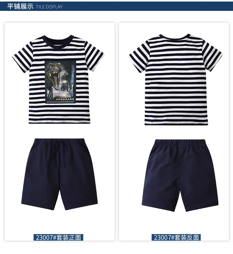 European American Boys T-Shirt Shorts Suit Summer Sports Crewneck — feature 13