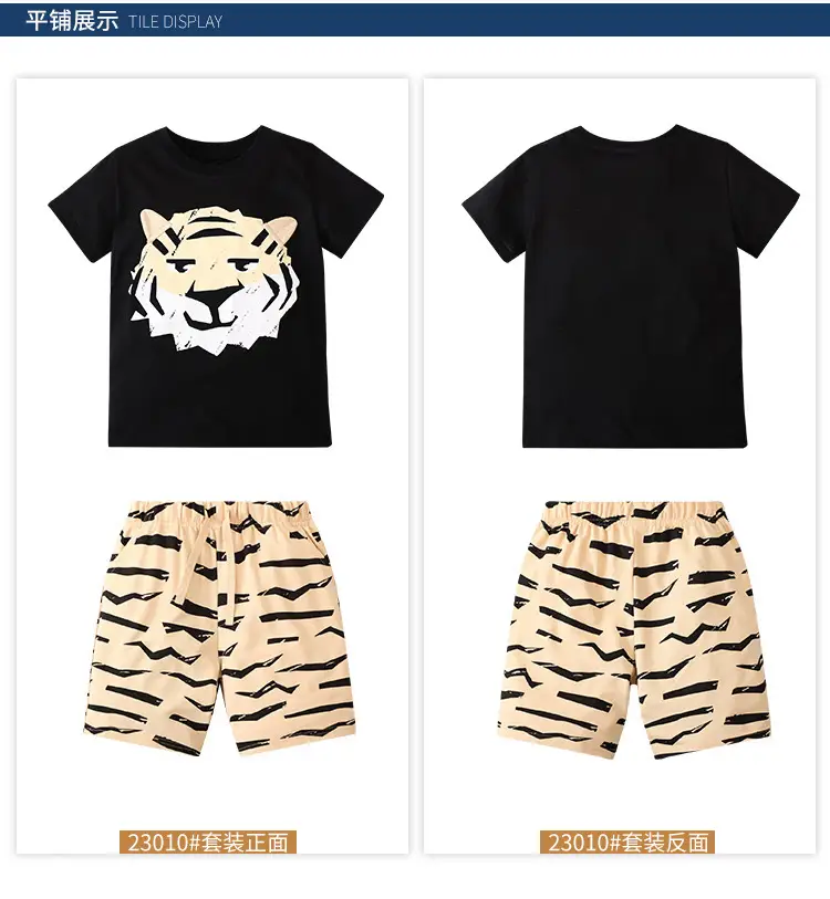European American Boys T-Shirt Shorts Suit Summer Sports Crewneck — feature 16