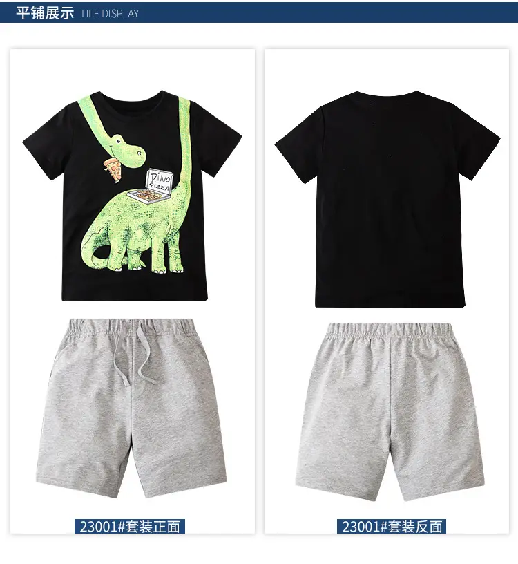 European American Boys T-Shirt Shorts Suit Summer Sports Crewneck — feature 7