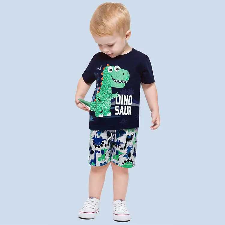 European American Boys T-Shirt Shorts Suit Summer Sports Crewneck - Image 3