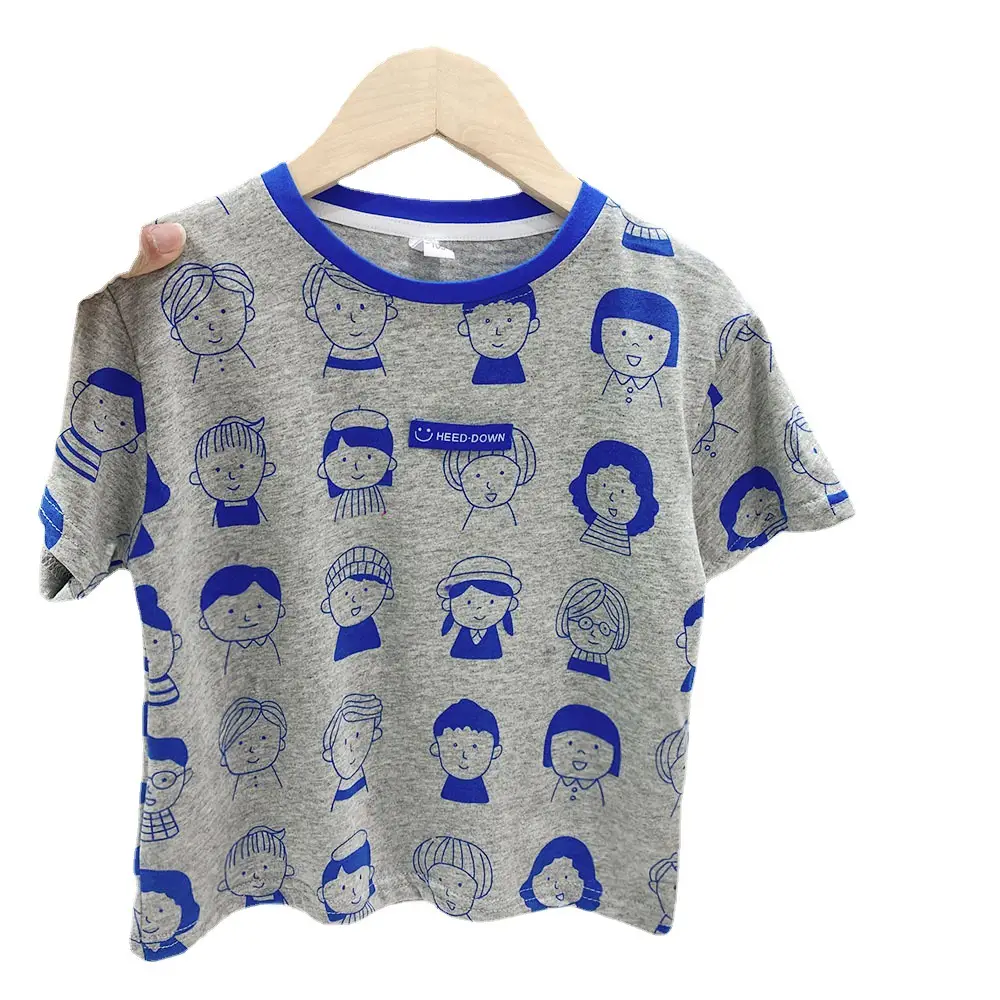 2023 Kids T-Shirt Gray Blue Cartoon Print Elastic Waist - Image 7