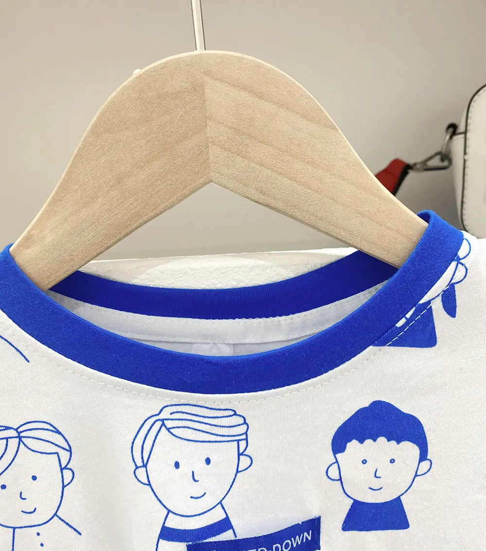 2023 Kids T-Shirt Gray Blue Cartoon Print Elastic Waist — feature 5