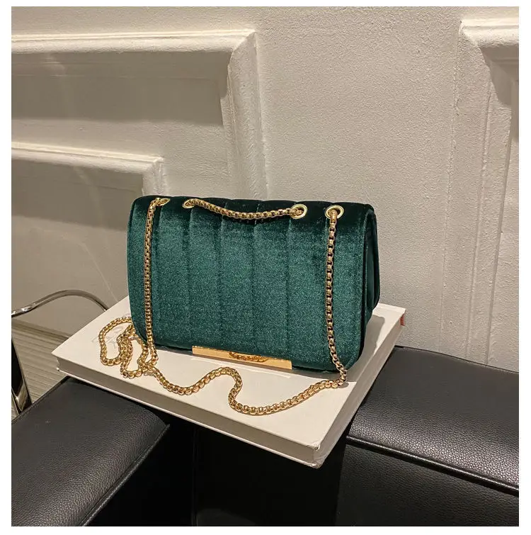 Green Velvet Chain Crossbody Bag for Women — feature 23