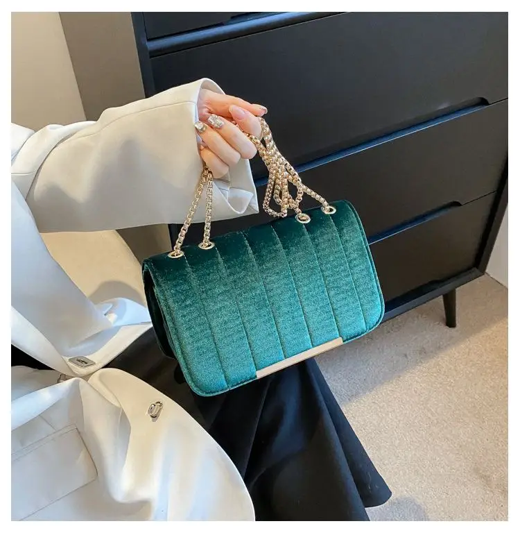 Green Velvet Chain Crossbody Bag for Women — feature 38