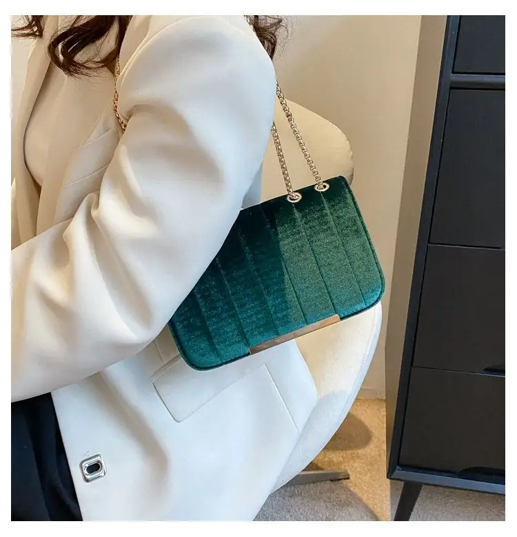 Green Velvet Chain Crossbody Bag for Women — feature 39
