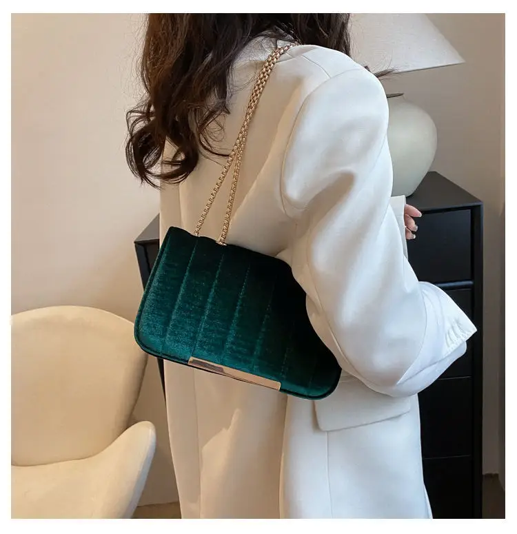 Green Velvet Chain Crossbody Bag for Women — feature 40