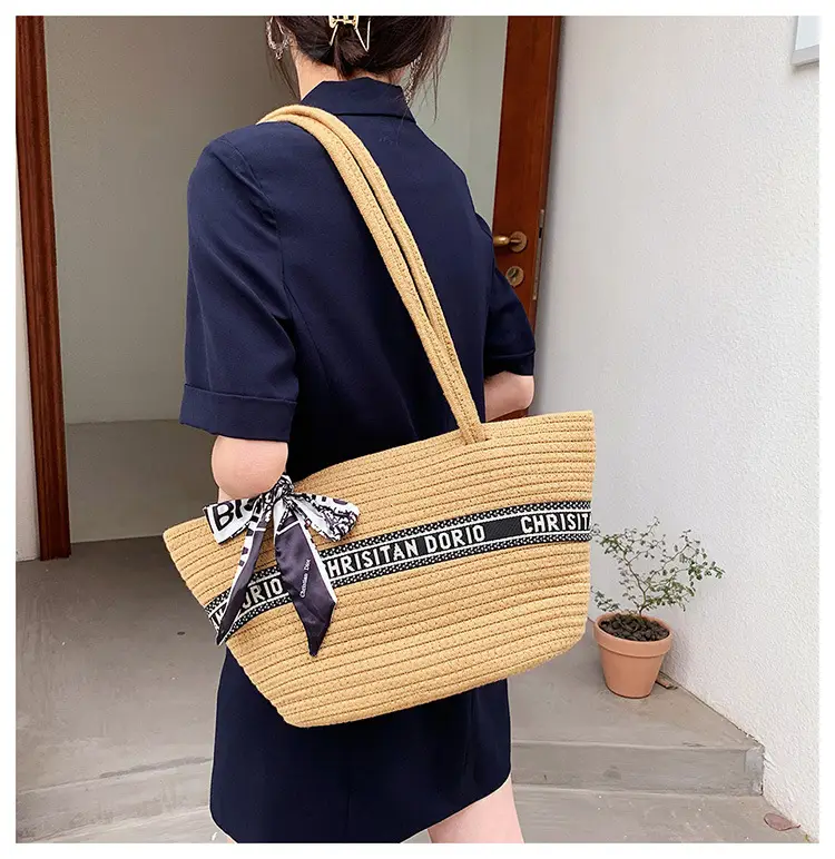 Women's Straw Tote Bag with Brand Embroidery — feature 17