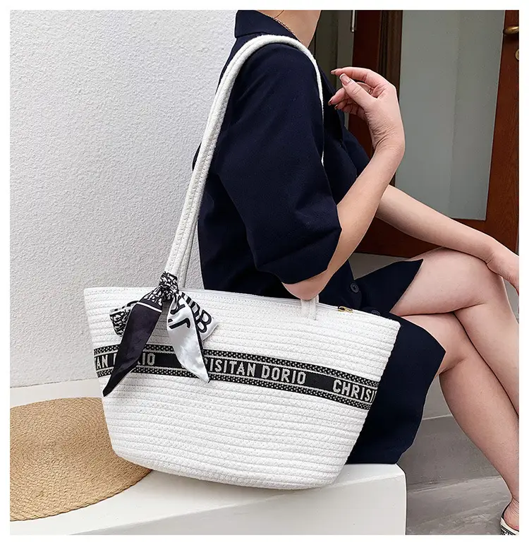 Women's Straw Tote Bag with Brand Embroidery — feature 18