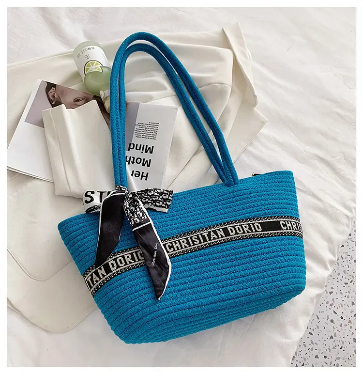 Women's Straw Tote Bag with Brand Embroidery