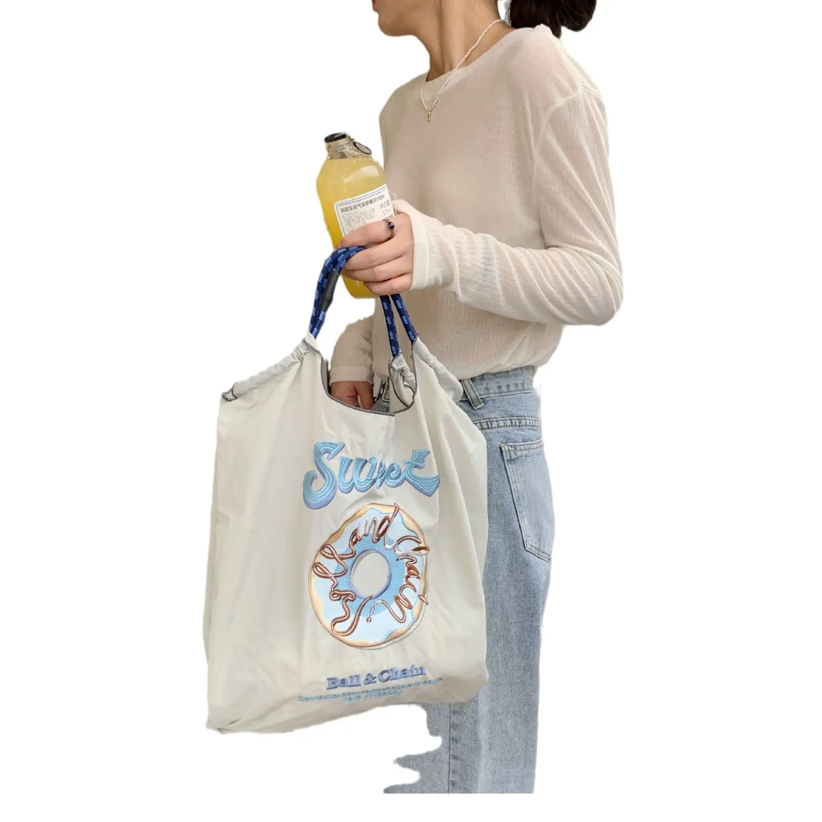 Black Embroidered Nylon Shopping Bag for Students - Image 31