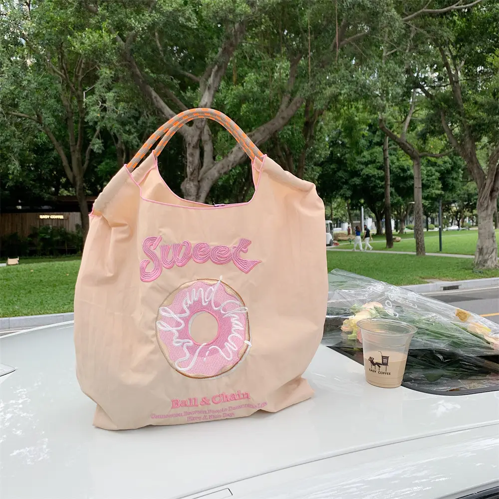 Black Embroidered Nylon Shopping Bag for Students - Image 10