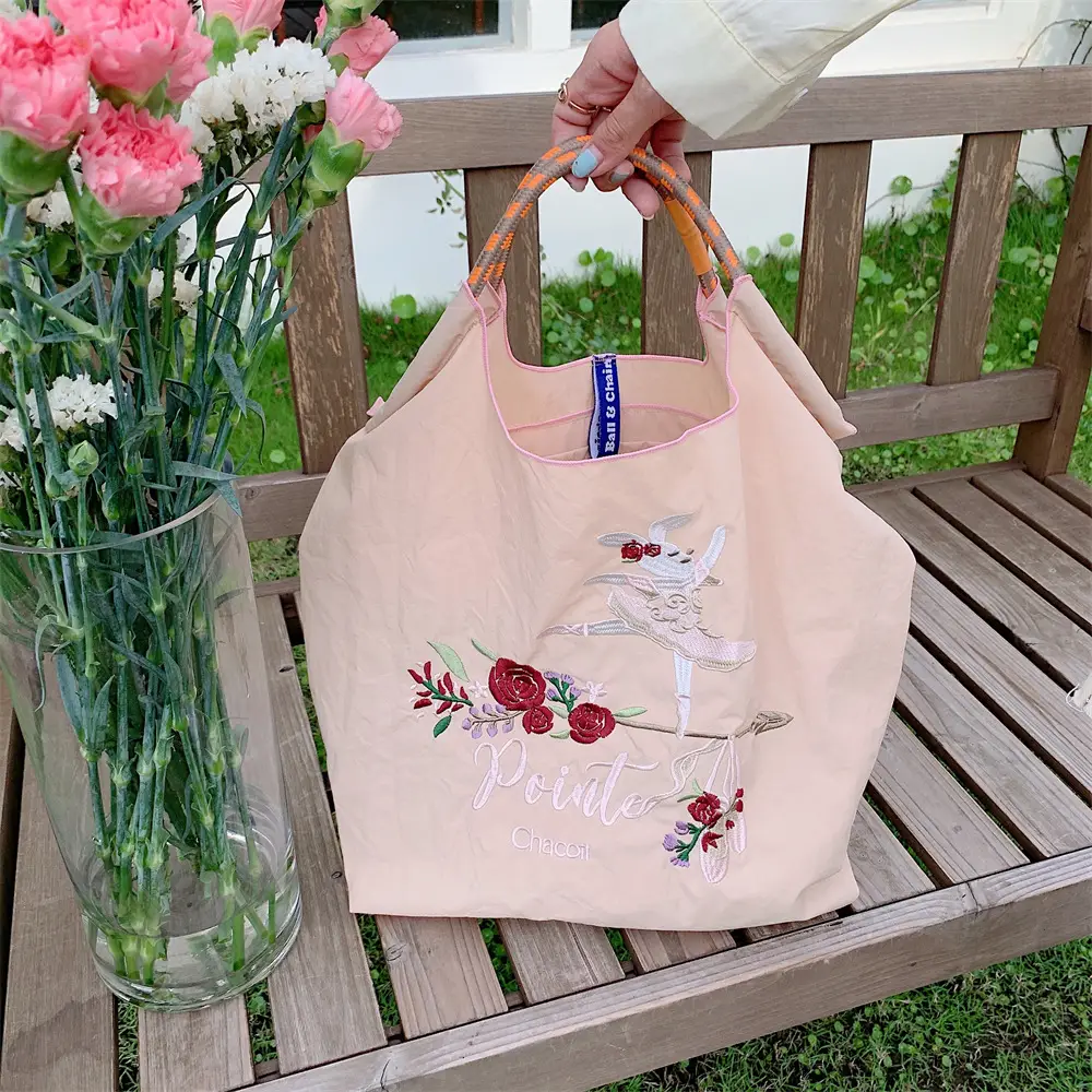 Black Embroidered Nylon Shopping Bag for Students - Image 12