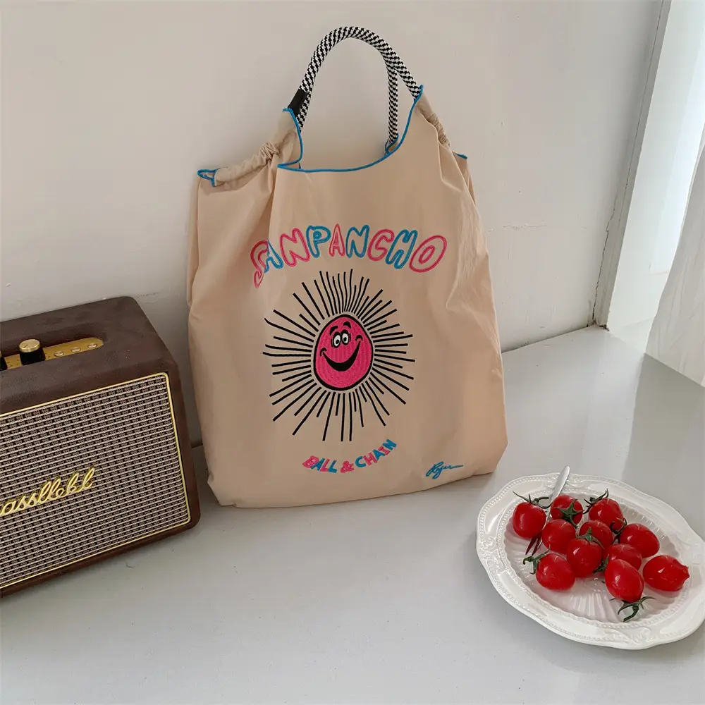 Black Embroidered Nylon Shopping Bag for Students - Image 13
