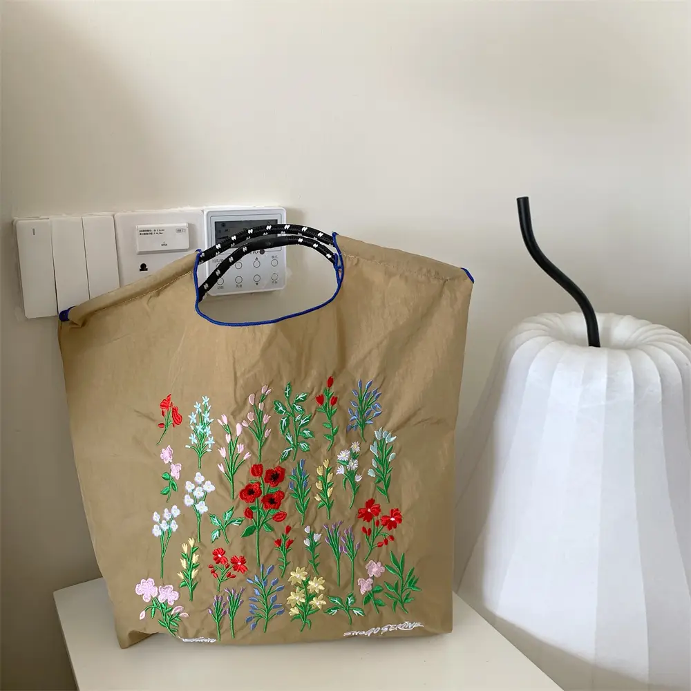 Black Embroidered Nylon Shopping Bag for Students - Image 14