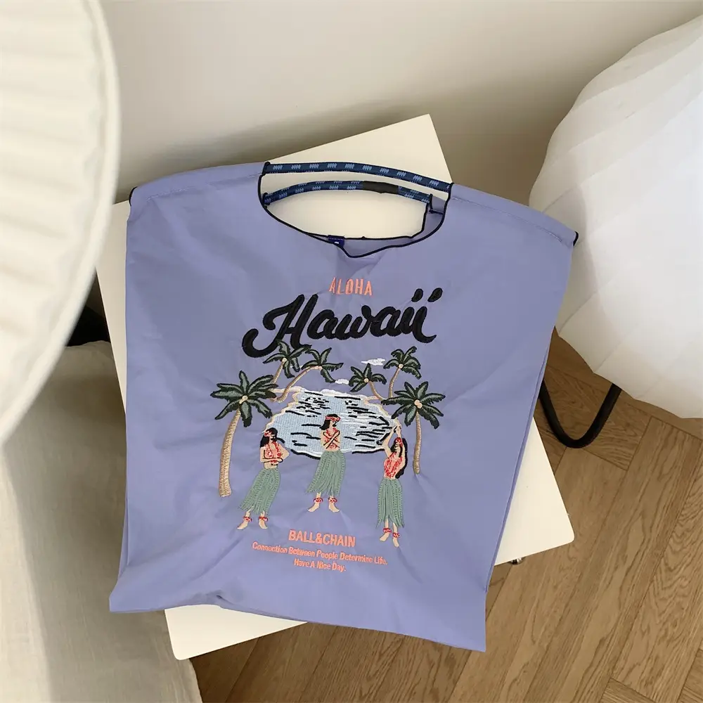 Black Embroidered Nylon Shopping Bag for Students - Image 20