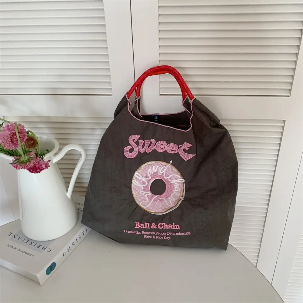 Black Embroidered Nylon Shopping Bag for Students - Image 22