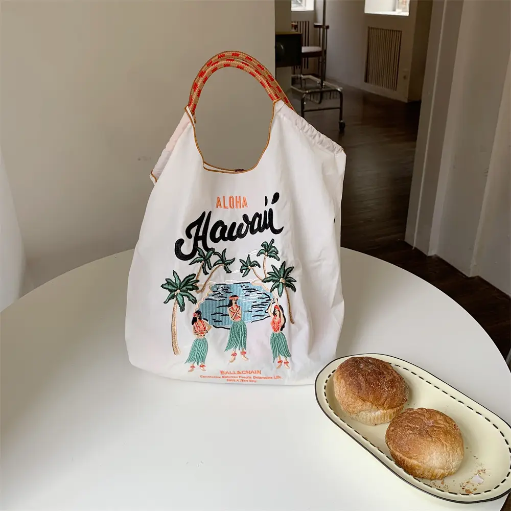 Black Embroidered Nylon Shopping Bag for Students - Image 6