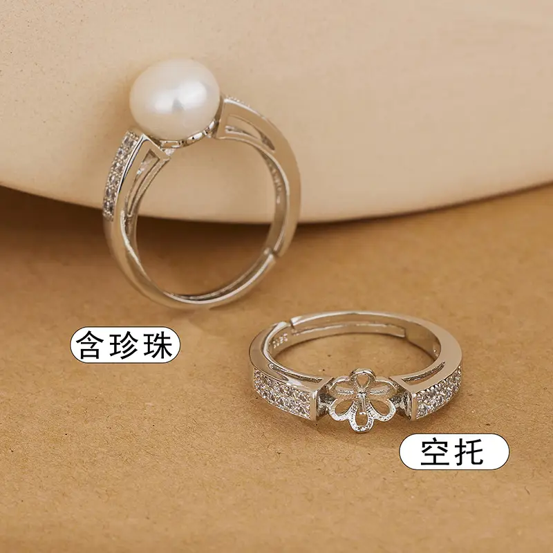 Gold Pearl Open Finger Ring with Crystal Stain - Image 2