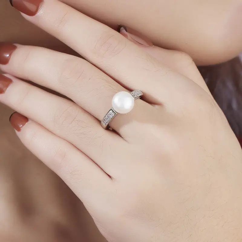 Gold Pearl Open Finger Ring with Crystal Stain - Image 3