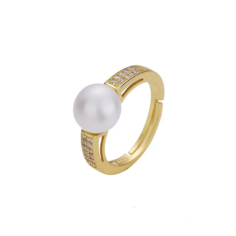Gold Pearl Open Finger Ring with Crystal Stain - Image 5