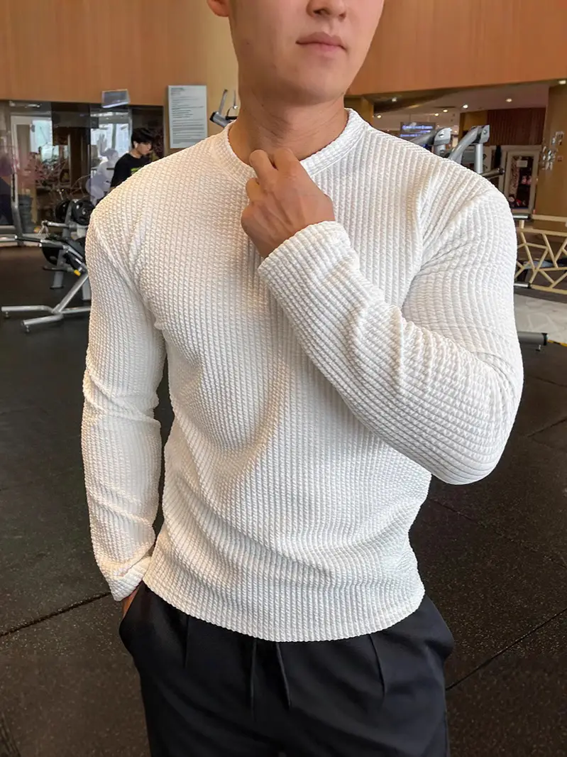 Men's Black Knit Long Sleeve T-Shirt Spring Trbottomy Brand - Image 9